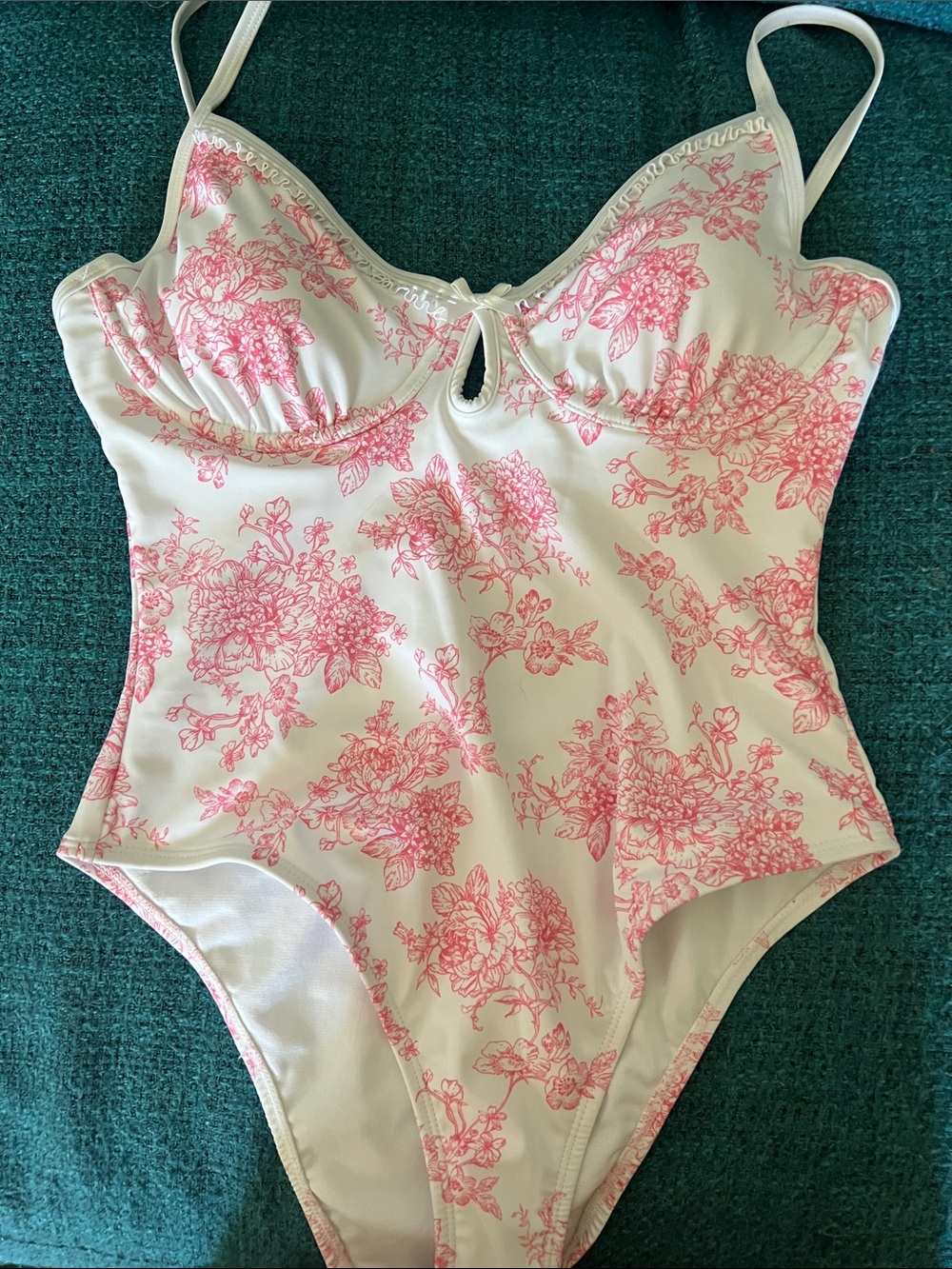 White One-Piece Swimsuit with Pink Floral Print